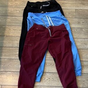 4 pairs Figs Women's Jogger Trio - Midnight Black, Sky Blue, Deep Burgundy